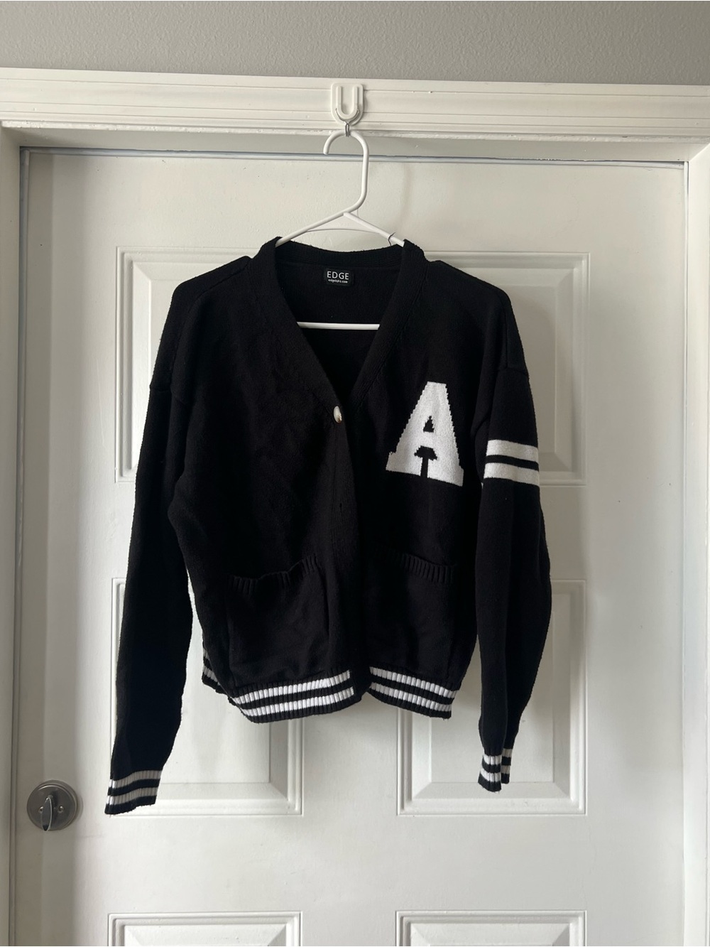 edge Black Cardigan with White 'A' Lettering